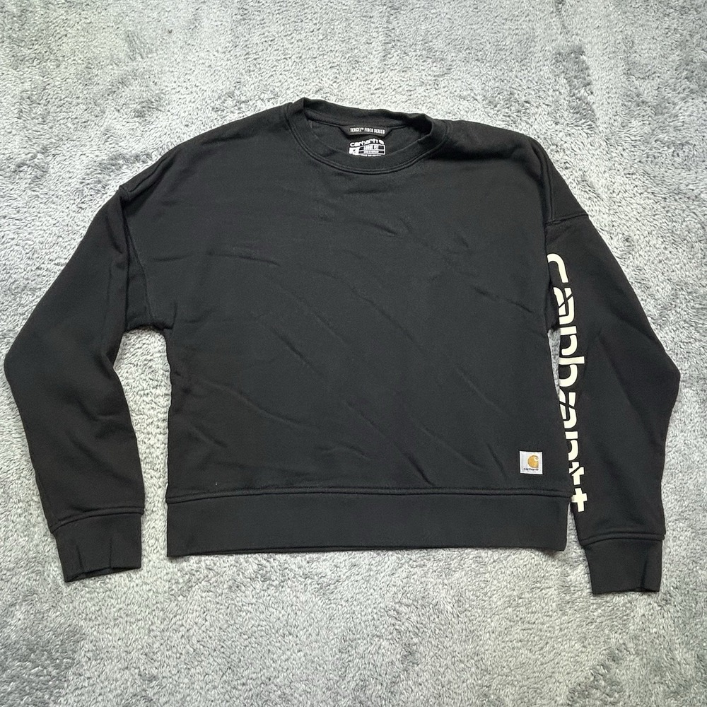 Carhartt Pullover Women's M Black Tencel Fiber Loose Fit Crop Workwear Casual EU